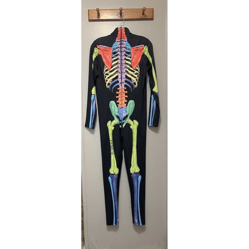 Skeleton Bodysuit With Names Of Bones Size L Spandex Costume, Nurse Teacher, Fun